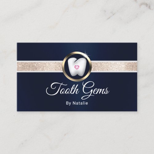 Tooth Gems Modern Navy Dental Beauty Salon Business Card