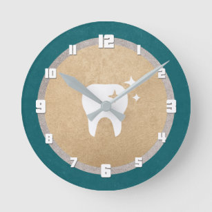 Tooth   Gold & Silver Cyan Dental Round Clock