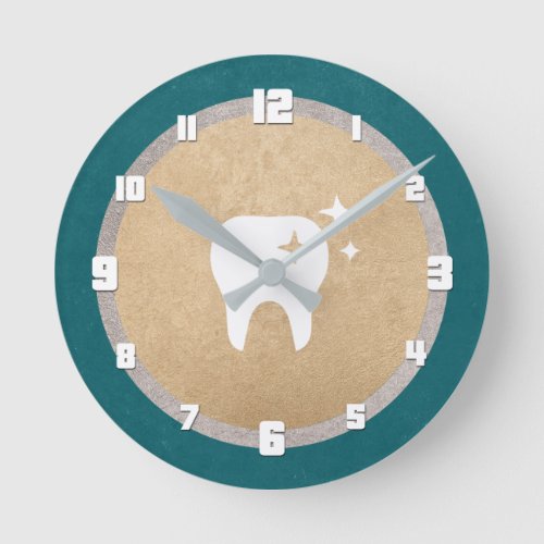 Tooth  Gold  Silver Cyan Dental Round Clock