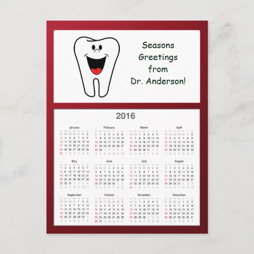 Tooth Happy Holidays from Dentist 2016 Calendar Holiday Postcard