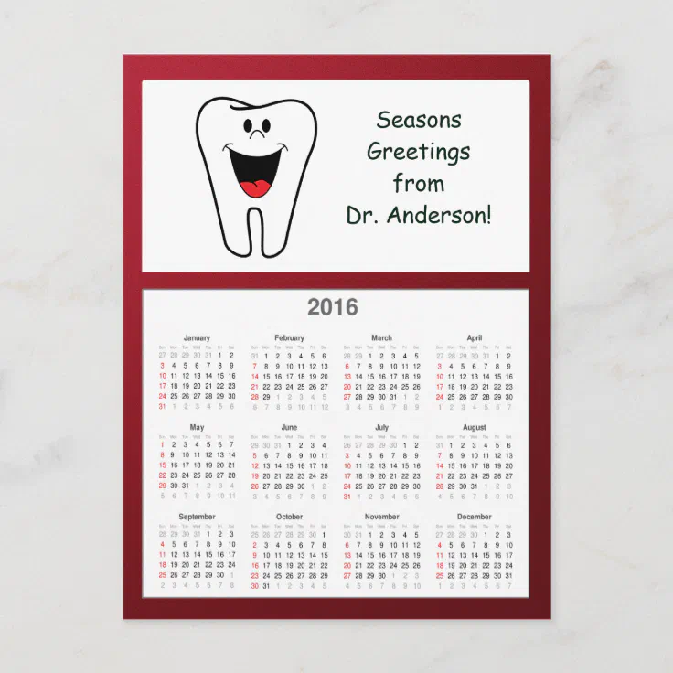 Tooth Happy Holidays From Dentist 16 Calendar Holiday Postcard Zazzle