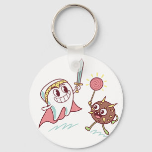 Tooth Hero vs Bacteria Monster Fun Dental Cartoon  Keychain