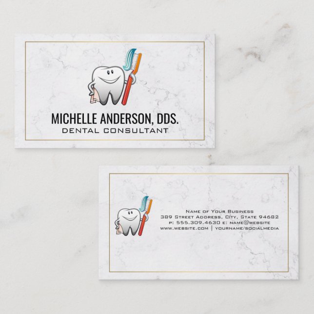 Tooth Holding Tooth Brush | Dental Business Card (Front/Back)