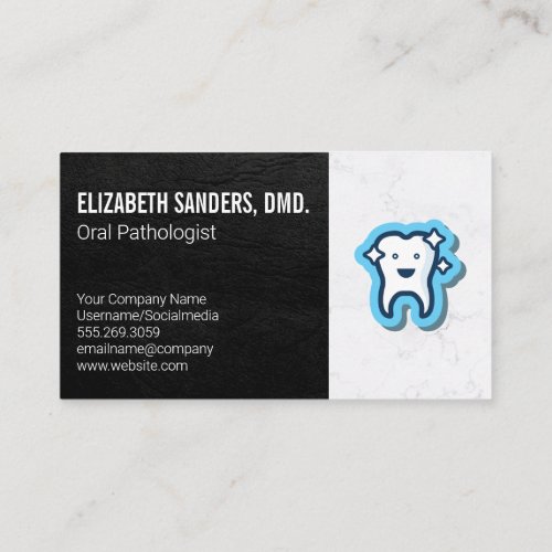 Tooth Icon  Leather Marble Background Business Card