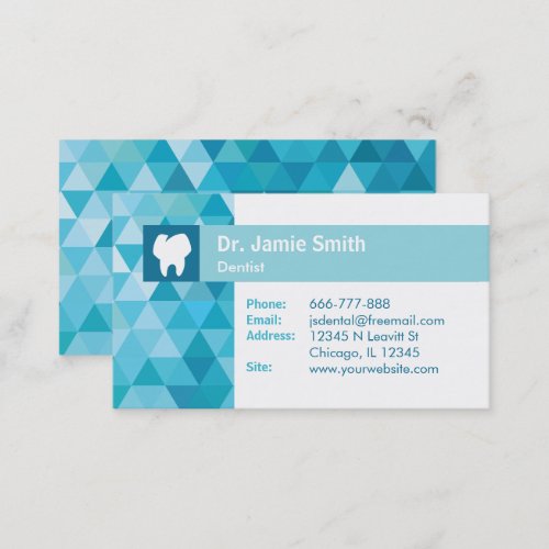 Tooth Logo Blue Polygon Dentist Business Cards
