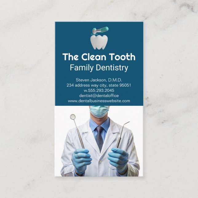 Tooth Logo | Dentist Hold Dental Tools Business Card (Front)