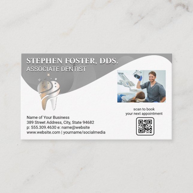 Tooth Logo |  Dentist with Patient  Business Card (Front)