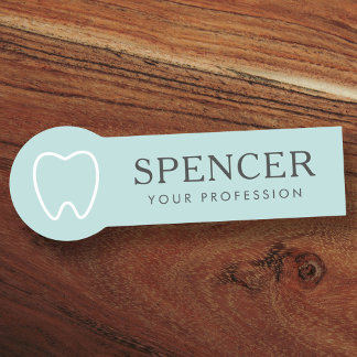 Tooth outline aqua blue dentist dental clinic name tag