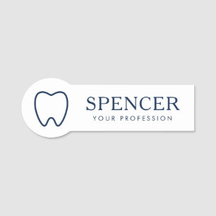 Tooth outline dark blue white dentist dental name tag