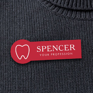 Tooth outline red dentist dental clinic name tag