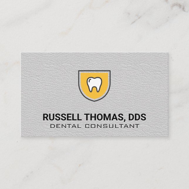 Tooth Shield Logo | Leather Texture Business Card (Front)