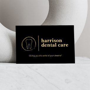 Tooth Sketch Logo Black/Gold Dentist Business Card