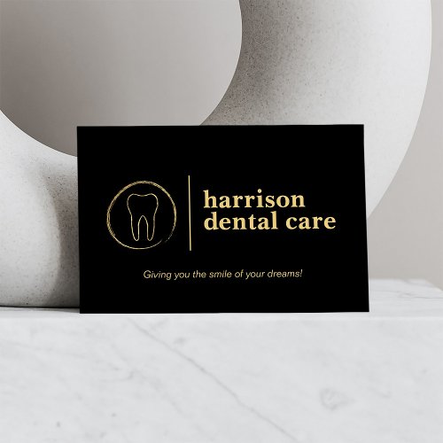 Tooth Sketch Logo BlackGold Dentist Business Card