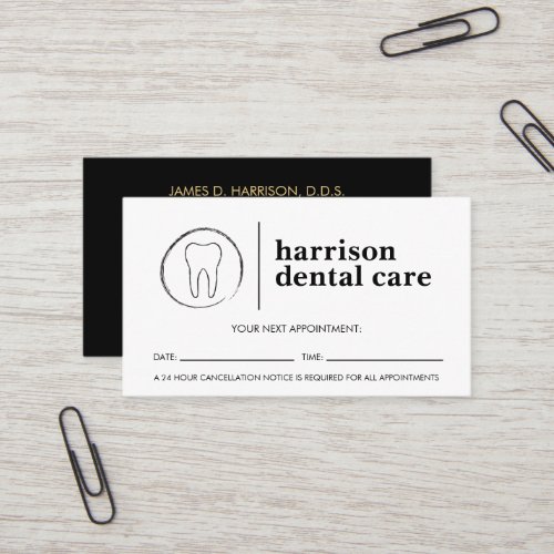 Tooth Sketch Logo BlackWhite Dentist Appointment Business Card