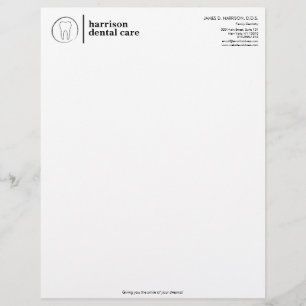 Tooth Sketch Logo Black/White Dentist Letterhead
