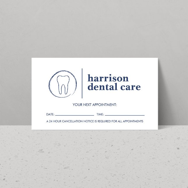 Tooth Sketch Logo White/Blue Dentist Appointment  Business Card (Creator Uploaded)