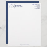 Tooth Sketch Logo White/Blue Dentist Letterhead<br><div class="desc">A drawing of a tooth encased in a circle creates a unique logo and identity on this creative letterhead template for dentists and dental professionals. Original art and design © 1201AM Design Studio | www.1201am, com</div>