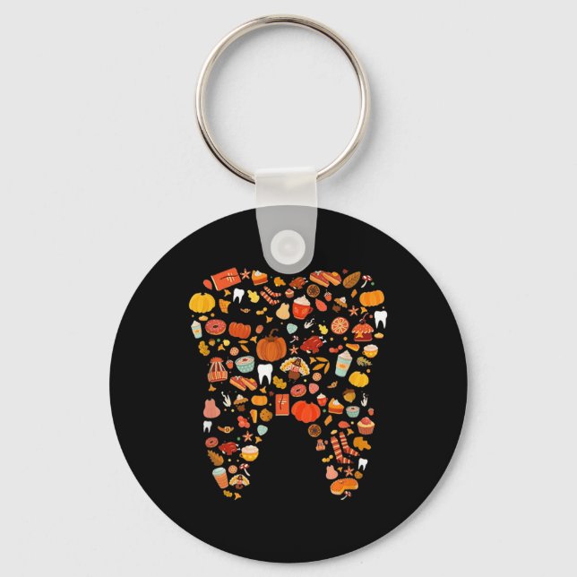 Tooth Teeth Happy Fall Y'all Dental Dentist Thanks Keychain (Front)
