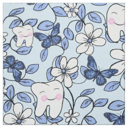Tooth Toile / Dental Floral in Blues Fabric