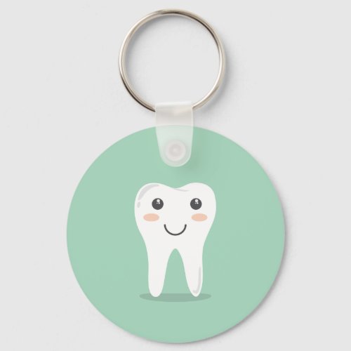 Tooth white with green background keychain