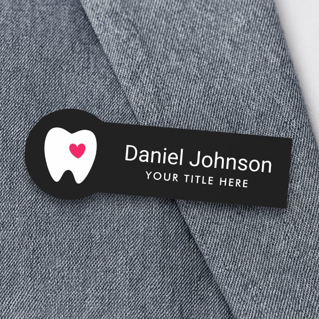 Tooth with red heart black dentist dental name tag (Tooth with red heart black dentist dental name tag)