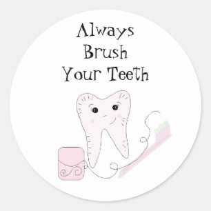 Toothbrush and Tooth Cute Dental Reminder Classic Round Sticker