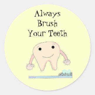 Toothbrush and Tooth Cute Dental Reminder Classic Round Sticker