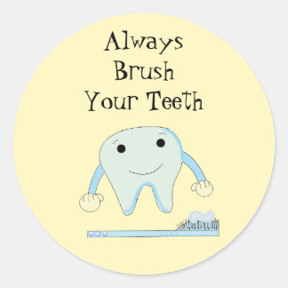 Toothbrush and Tooth Cute Dental Reminder Classic Round Sticker