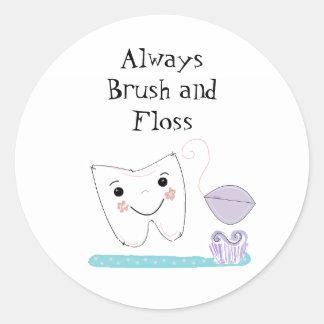Toothbrush and Tooth Cute Dental Reminder Classic Round Sticker