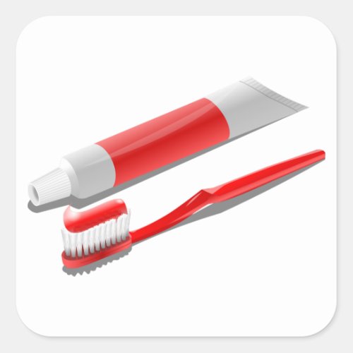 Toothbrush And Toothpaste Square Sticker