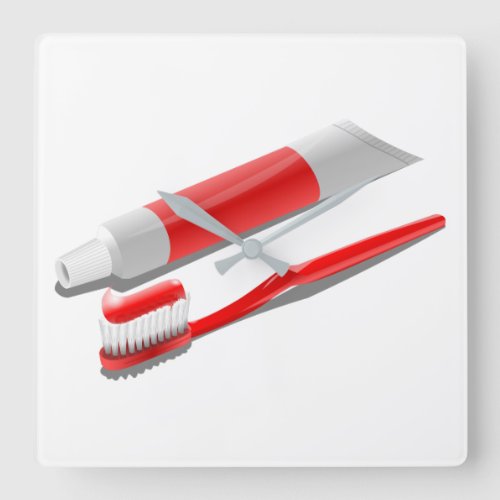 Toothbrush And Toothpaste Square Wall Clock