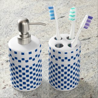 Toothbrush holder & soap dispenser set blue tiles