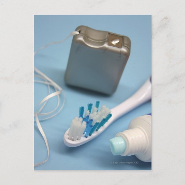 Toothbrush, toothpaste and floss. postcard (Front)