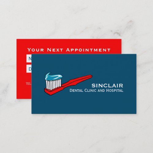 Toothbrush  Toothpaste Dentist Appointment Business Card