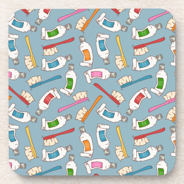 Toothbrush & Toothpaste Pattern Beverage Coaster (Front)
