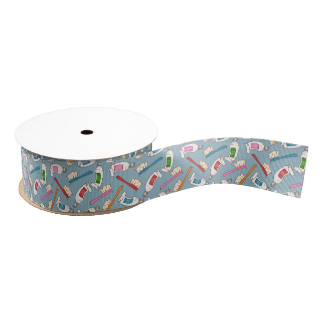 Toothbrush & Toothpaste Pattern Grosgrain Ribbon (Spool)