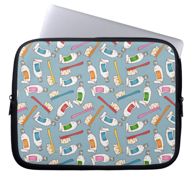 Toothbrush & Toothpaste Pattern Laptop Sleeve (Front)