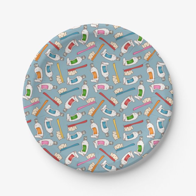 Toothbrush & Toothpaste Pattern Paper Plates (Front)