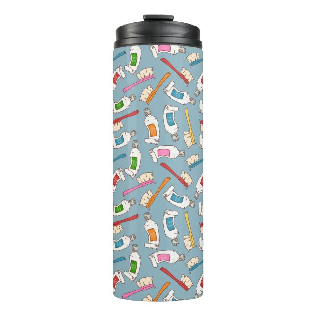 Toothbrush & Toothpaste Pattern Thermal Tumbler (Front)