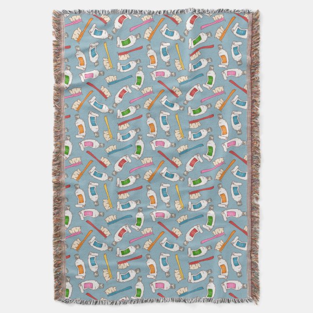 Toothbrush & Toothpaste Pattern Throw Blanket (Front Vertical)