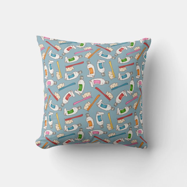 Toothbrush & Toothpaste Pattern Throw Pillow (Front)