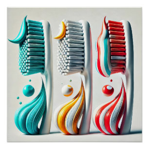 Toothbrush Trio. Minimalist Art for Dental Clinic Poster