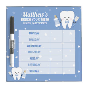 Toothbrushing Kids Routine Tracker Dry Erase Board