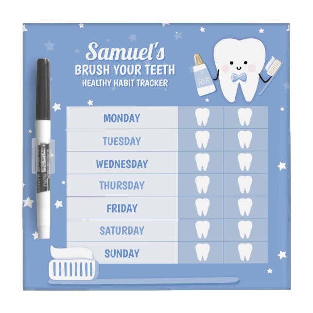 Toothbrushing Routine Tracker for Toddler Kid Dry Erase Board (Front)