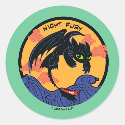 Toothless Night Fury Flying Over Ocean Waves Classic Round Sticker