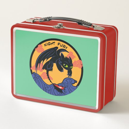 Toothless Night Fury Flying Over Ocean Waves Metal Lunch Box