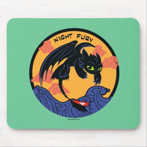 Toothless Night Fury Flying Over Ocean Waves Mouse Pad
