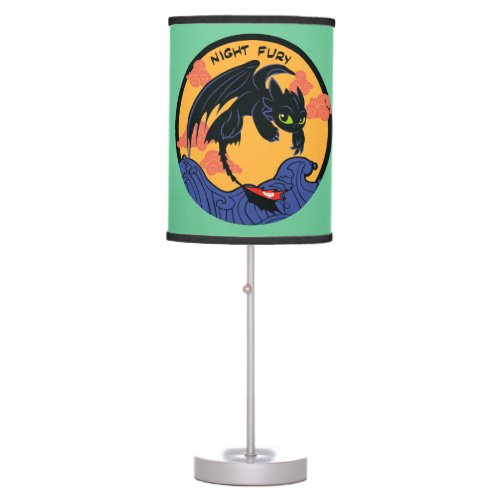 Toothless Night Fury Flying Over Ocean Waves Table Lamp