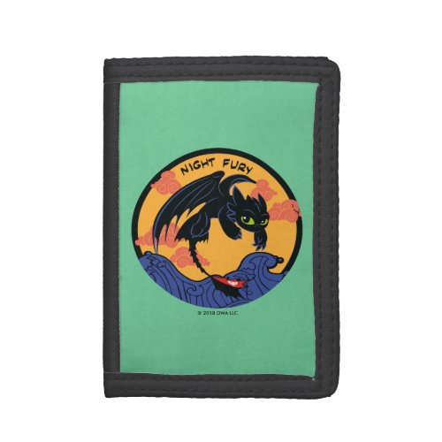 Toothless Night Fury Flying Over Ocean Waves Trifold Wallet