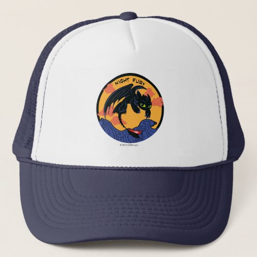 Toothless Night Fury Flying Over Ocean Waves Trucker Hat